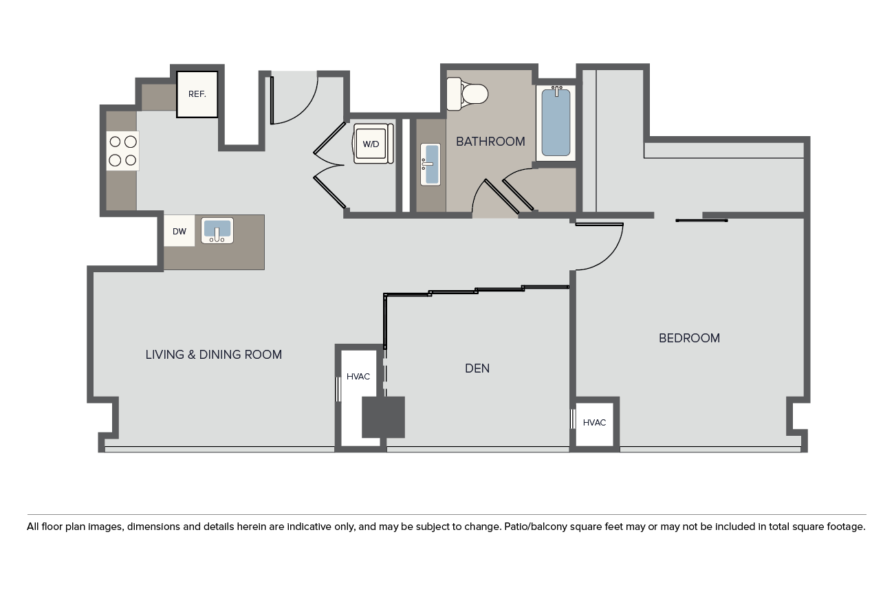Floor plan for 1 bed, 1 bath, 1133 sqft